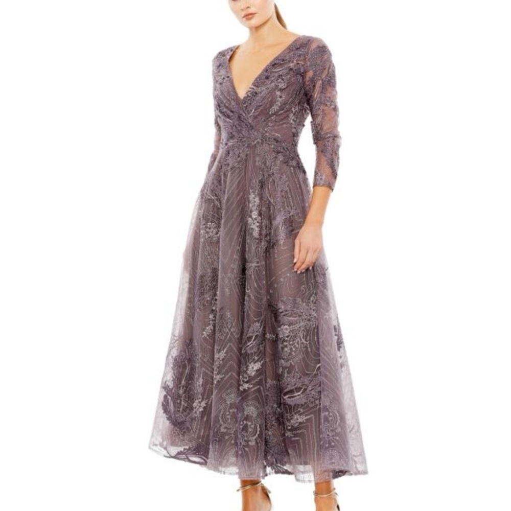 Mac Duggal 20336 Three Quarter Sleeve V-Neck Dress